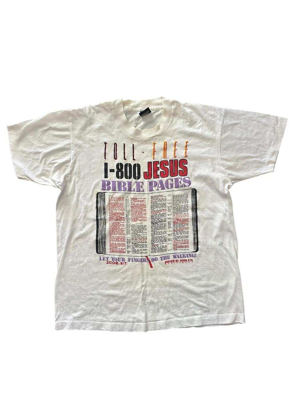 Vintage 90s 1-800 JESUS Bible Pages Tee
